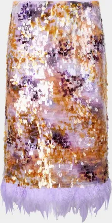 Staud Lark Sequined Feather-Hem Skirt