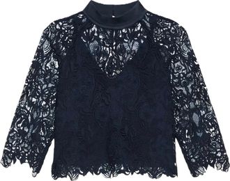 Max Mara Macram&eacute; kanten blouse - Dames - Blouses - Blauw - XL - Polyester - Overhemden