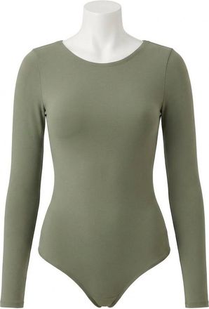 Spanx Suit Yourself Long Sleeve Scoop Neck Bodysuit In Dusty Olive