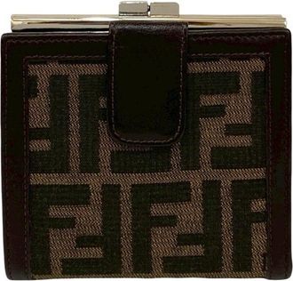 Fendi Brown Leather Canvas Wallet (Bi-Fold) (Pre-Owned)
