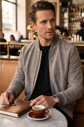Infinity Leather Mannen Grey Goat Su&egrave;de MA-1 Bomber Jack-North