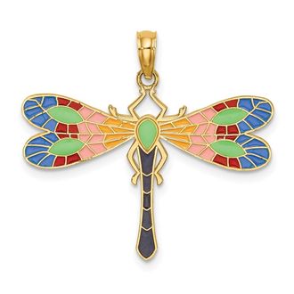 Diamond2Deal 14k Yellow Gold Multi Color Enamel Dragonfly Charm
