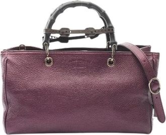 Gucci Pre-owned Handbags, female, Purple, Size: ONE SIZE Pre-owned Bamboo Shopper Leather Tote Bag
