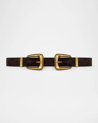 Veronica Beard Arch Double-Buckle Suede Waist Belt