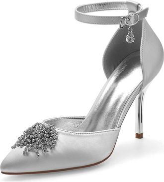 Miyoopark Wedding Shoes for Bride Ankle Strap Evening Pumps for Women M527 Silver UK 6.5