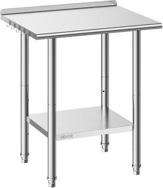 OEM Mesa De Trabajo De Acero Inoxidable 2 Niveles, Mesa De Preparaci&oacute;n De Alimentos 76,2x61x89,4 Cm, Estante Inferior Ajustable, Protector Contra Salpicad