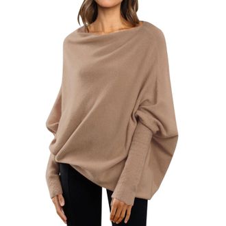 Generic Asymmetric Draped Jumper Baggy Sweater,Fall Sweaters Oversized Off The Shoulder Sweater for Women One Shoulder Tops Elegant Pullover Sweatshirts Brown