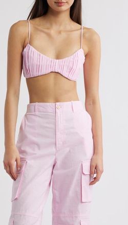 Kulani Kinis Pleated Cotton & Linen Bralette Top in Pocket Pink at Nordstrom, Size X-Small