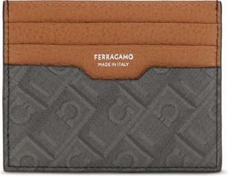 Ferragamo Mens Cardholder Monogram Calf Leather Grey Dark Patterned Umbrellas Accessory