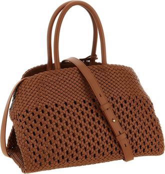 Ferragamo Womens Woven Calfskin Shoulder Bag Brown Leather