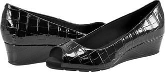 Bandolino Candra Pump Black Croco Slip-On Wedge Heel HTAT860