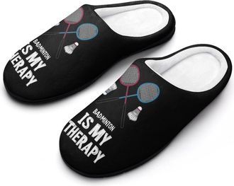 Generic Badminton Is My Therapy Slippers Men Winter Warm Cotton Anti-Slip Indoor Slip-Ons House Shoes