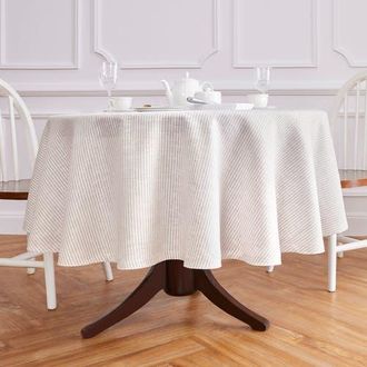 Solino Home Linen Round Tablecloth - Narrow Stripe in Natural And White at Nordstrom, Size Medium