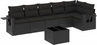 vidaXL Set De Comedor De Jard&iacute;n 7 Pzas Y Cojines Rat&aacute;n Sint&eacute;tico Negro Vidaxl