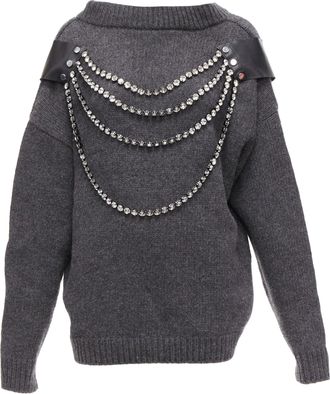 Christopher Kane wool rhinestone chain harness oversized sweater dress