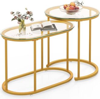Costway Set of 2 Round Nesting Coffee Table Accent Stacking Side Tables Space-saving