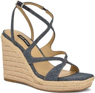 Nine West Adriane Platform Wedge Sandal in Medium Blue at Nordstrom, Size 8.5