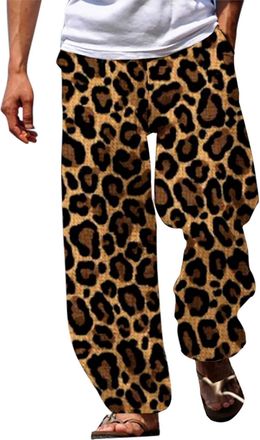 Generic Mens Hippie Trousers - Leopard Print, Harem Pants Mens Japanese Casual 3D Print Trousers Drawstring Pockets Comfortable Lightweight Track Pants Mens L