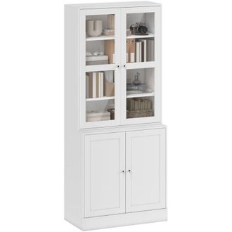 HOMCOM Homcom - Bookcase with Glass Doors and Adjustable Shelves for Study, White