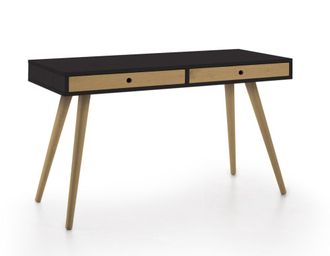 HOGAR 24 Escritorio de madera maciza natural, color negro y encerado