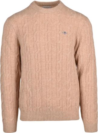 GANT Textured Cable Knit Crewneck Pullover In Natural Wool