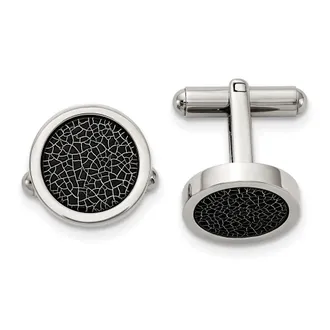 Diamond2Deal Stainless Steel Polished with Black Stoving Varnish Circle Cufflinks