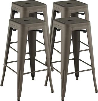 Costway Costway - Taburetes De Bar, Juego De 4 Taburetes De Metal De Barra Con Almohadillas De Goma, Orificio De Agarre, Taburetes Apilables Sin Respaldo Para