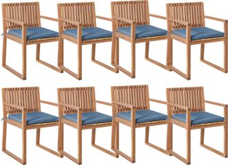 Beliani Conjunto De 8 Sillas De Jard&iacute;n R&uacute;stico Con Cojines Madera De Acacia Certificada Poli&eacute;ster Marr&oacute;n Y Azul Sassari Premium