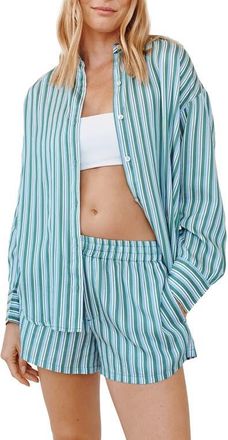 Bella Dahl Stripe Oversize Button-Up Shirt in Emerald Stripe at Nordstrom, Size X-Small
