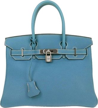Herm&egrave;s Touch Birkin Bag Blue Togo With Blue Matte Alligator And Gold Hardware Blue Leather Handbag (Pre-Owned)