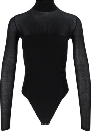 Elisabetta Franchi Black Sheer Sleeve High-Neck Knit Bodysuit