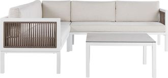 Beliani Conjunto De Jard&iacute;n 4 Plazas Izquierdo Metal Blanco Marr&oacute;n Mesa Cojines Borello