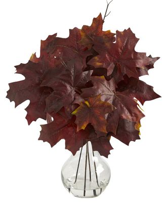 Nearly Natural 18In Autumn Maple Leaf Artificial Plant In Glass Planter