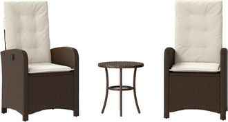 vidaXL Sillas Y Mesita De Jard&iacute;n Con Cojines 3 Piezas Rat&aacute;n Pe Marr&oacute;n Vidaxl