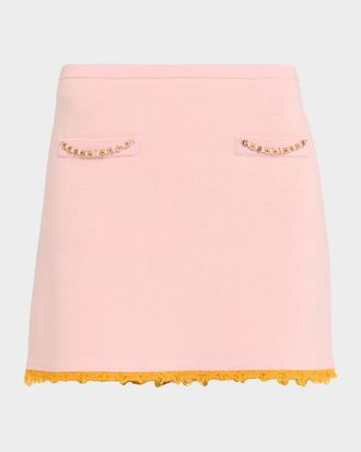 Casablanca Frayed Double-Faced Wool Mini Skirt