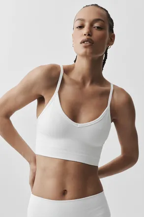 Alo | Seamless Modal Ribbed Delight Bralette Bra in White, Size: Medium