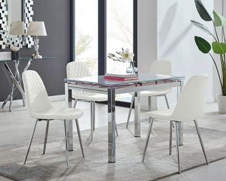 Furniturebox Enna White Glass Extending 4-6 Seater Dining Table & 4 Corona Faux Leather Chairs