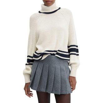 Mango Stripe Turtleneck Sweater in Ecru at Nordstrom, Size X-Small