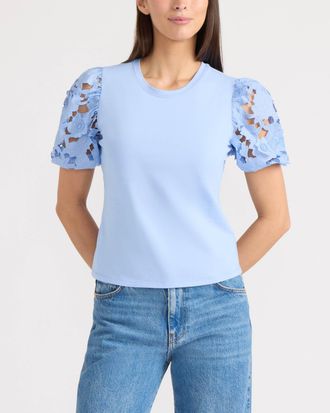 Ellen Tracy Womens Lace Sleeve Top