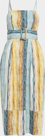 Rosie Assoulin Artichoke Striped Belted Sleeveless Midi Dress