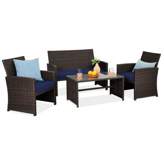 Best Choice Products 4-Piece Outdoor Wicker Patio Conversation Furniture Set w/ Table, Cushions