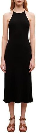 Maje Richaine Beaded Halter Neck Midi Dress in Noir at Nordstrom Rack, Size 10 Us / 42 Eu