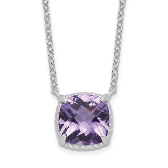 Diamond2Deal Sterling Silver Rhodium-plated Square Amethyst Pendant Necklace