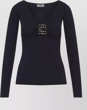 Elisabetta Franchi gathered v-neck long-sleeve top