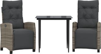 vidaXL Set Comedor De Jard&iacute;n 3 Piezas Con Cojines Rat&aacute;n Sint&eacute;tico Gris Vidaxl