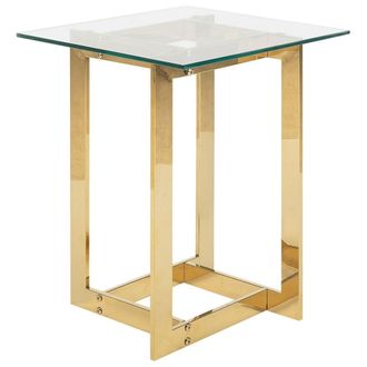 Beliani Mesa De Centro Tablero Cuadrado De Vidrio Transparente Con Base De Metal Dorado Estilo Moderno Crystal