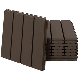 OUTSUNNY Baldosas Para Terraza Outsunny - Juego De 9 Baldosas Entrelazadas, F&aacute;ciles De Instalar - Baldosas Peque&ntilde;as De Pl&aacute;stico Compuesto, Efecto Madera Chocol