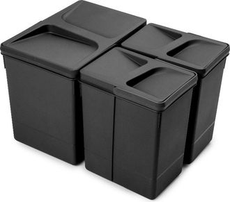 Emuca Emuca Kit De Contenedores De Reciclaje Para Caj&oacute;n De Cocina Recycle Altura 266mm, 1x15litros, 2x7litros, Pl&aacute;stico, Negro