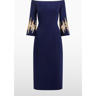 Jenny Packham Aster Sequin-Embellished Midi Dress in Midnight Kiss at Nordstrom, Size 12 Uk