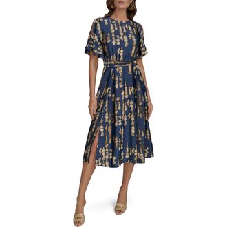 DKNY Abstract Print Cold Shoulder Midi Dress in Eclipse Multi at Nordstrom Rack, Size 4